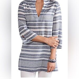 Mud Pie Melanie Light Blue Striped Cotton Tunic | Size L